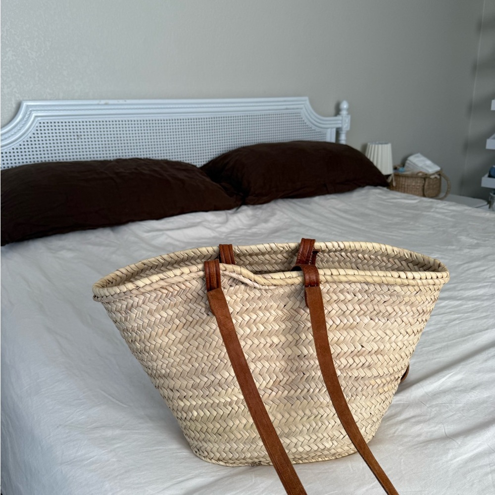 Woven Tan Tote Bag with Brown Straps - Picture 3 of 4